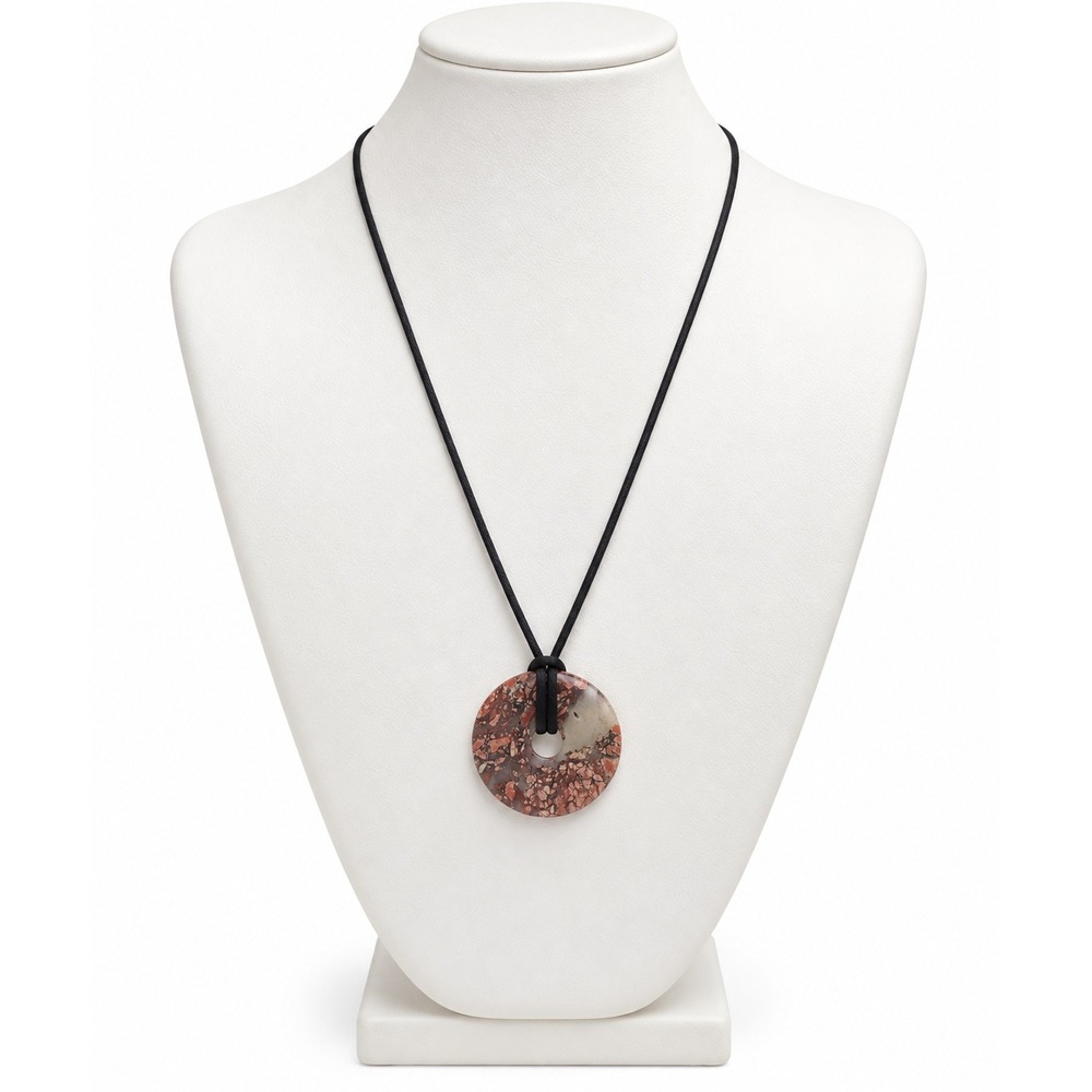 Leopard skin jasper donut pendant necklace